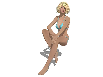 A woman with blonde hair wearing light blue bikini sitting casually on the ground 3d model