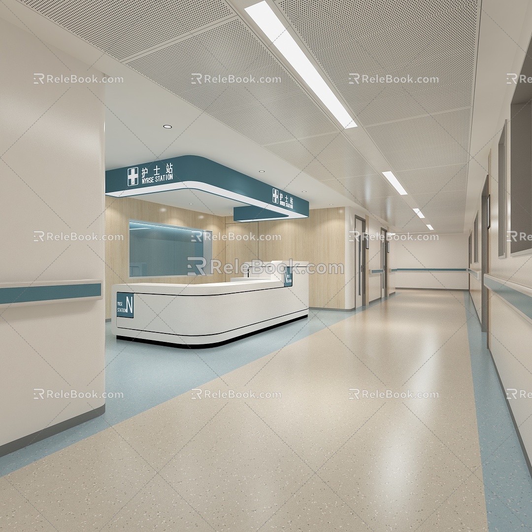 Hospital aisle Nurse Station 3d model