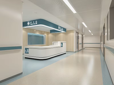 Modern Hospital Interior With Nurse Station And Corridor 3d model