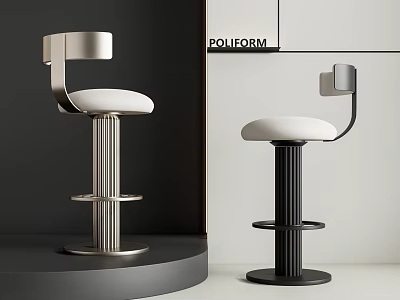 Modern Lounge Chairs With White Cushions And Metallic Bases In Silver And Black 3d model