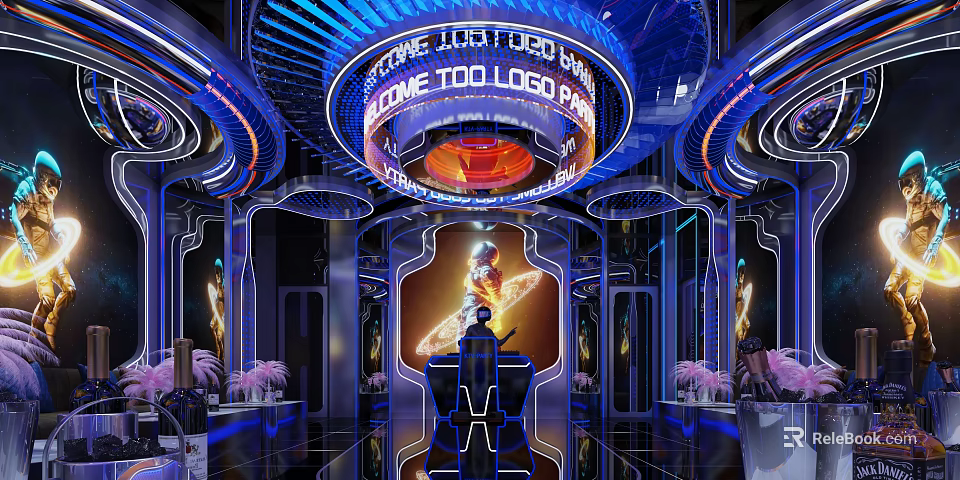 Modern Futuristic KTV Interior Design With Neon Lights And LED Screen 3d model 