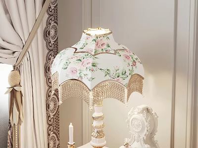 Elegant Decorative Ornament Set with Floral Rose Pattern Table Lamp and Carved White Figurine 3d model