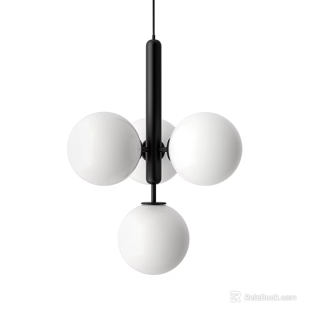 Modern Chandelier With Black Rod And White Spheres Design 3d model 