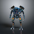 Sci Fi Robot Character With Mechanical Body Blue Orange Armor And Back Equipment 3d model