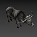Gray Water Buffalo With Large Curved Horns Standing On Plain Background 3d model
