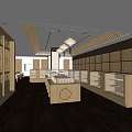 Traditional Chinese Style Store Interior With Wooden Display Cabinets And Hanging Lanterns