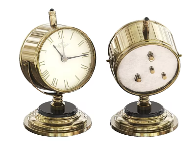 Two Golden Vintage Mantel Clocks Showing Dial And Revealing Inner Mechanism With Black Base 3d model