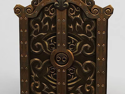 Ornate Wooden Storage Cabinet With Intricate Carved Designs And Metal Accents 3d model