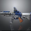 Futuristic Sci Fi Gun With Blue Silver Metallic Design And Orange Grip