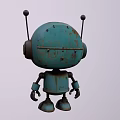 Vintage Blue Cartoon Robot Sculpture With Green Eyes Metallic Body And Antenna 3d model