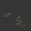Metallic Scene Components With Cables Orange Basket Metal Frames And Rocky Bases