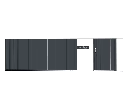 Modern Gray Entrance Gate With Panel Design And Building Exterior Wall 3d model