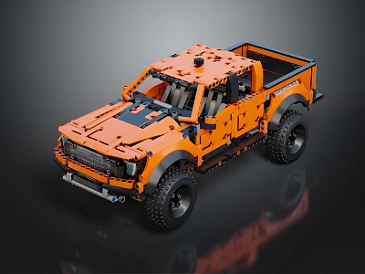Orange Lego Pickup Truck Brick Built With Off Road Style And Large Tires 3d model
