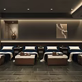 Serene SPA Sauna Interior Design With Comfortable Massage Beds Decorative Artwork And Soft Lighting