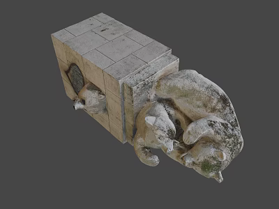 Realistic 3D Model Of Stone Block Structure With Clinging Bear Sculptures 3d model
