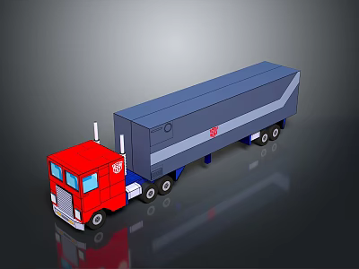 Red Cab Blue Gray Trailer Toy Truck Featuring Transformers Logo Design 3d model