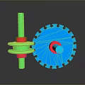 Green Red Cylindrical Component And Blue Gear Shaped Part With Reflection On Dark Background 3d model