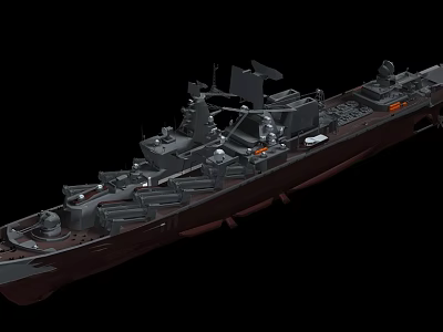 Detailed Warship 3D Model Featuring Gray Hull Deck Weapons Radar And Equipment 3d model