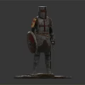 Medieval Knight Statue In Armor With Shield Axe And Stone Base 3d model