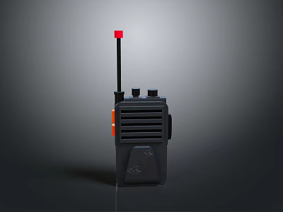 Black Walkie Talkie Electronic Device Featuring Red Antenna And Control Buttons 3d model