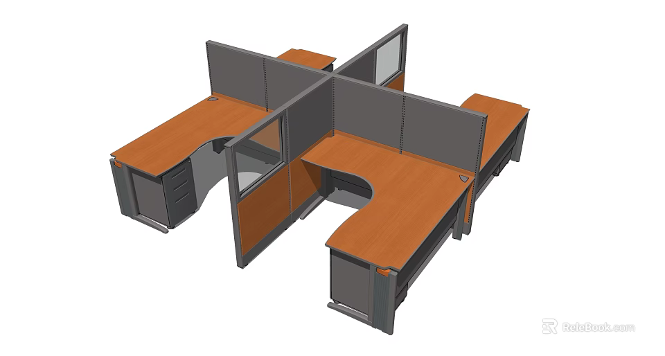 Modular Office Workstations With Gray Partitions Wooden Tops And Storage Cabinets 3d model 