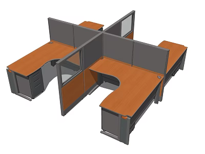 Modular Office Workstations With Gray Partitions Wooden Tops And Storage Cabinets 3d model