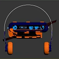 Retro Blue And Orange Audio Speaker With Tape Player And Brown Musical Note Decorative Lines