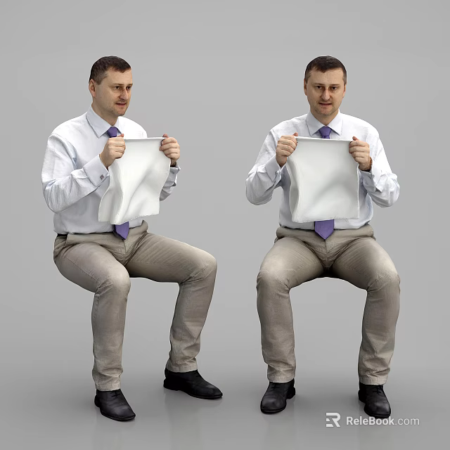 Men In White Shirts Purple Ties Showing Wrinkled And Smooth Cloth Comparison 3d model 