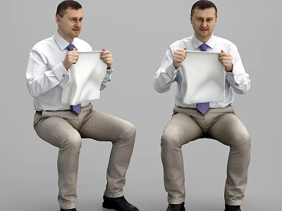 Men In White Shirts Purple Ties Showing Wrinkled And Smooth Cloth Comparison 3d model