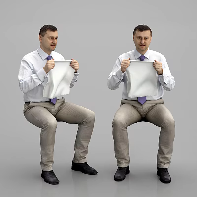 Men In White Shirts Purple Ties Showing Wrinkled And Smooth Cloth Comparison 3d model