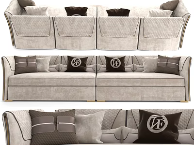 Modern Casual Sectional Sofa Set With Decorative Pillows Linen Upholstery And Neutral Tones 3d model