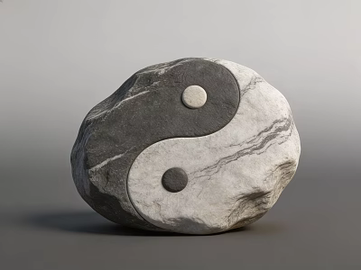 Outdoor Landscape Sculpture With Stone Yin Yang Symbol And Natural Texture 3d model