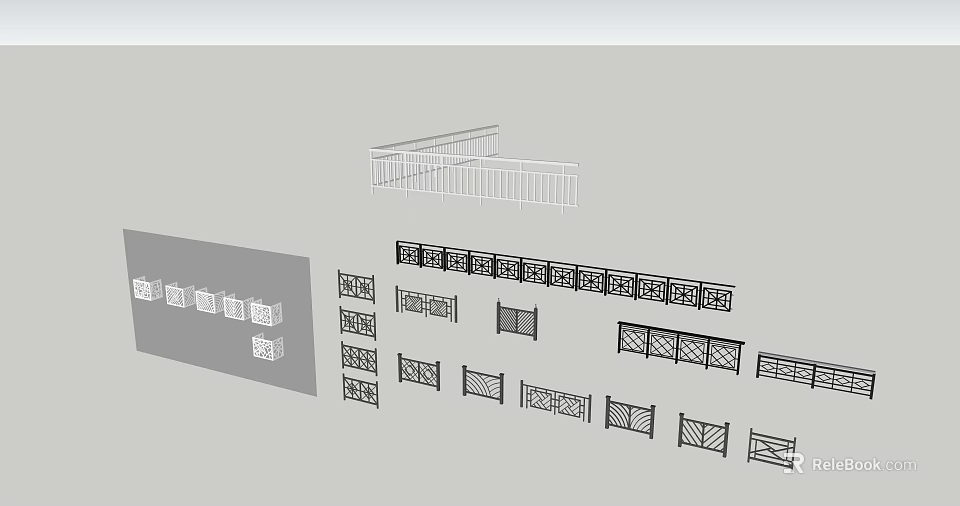 Various Decorative Fence Styles With Intricate Patterns And Metal Railings For Gardens 3d model 