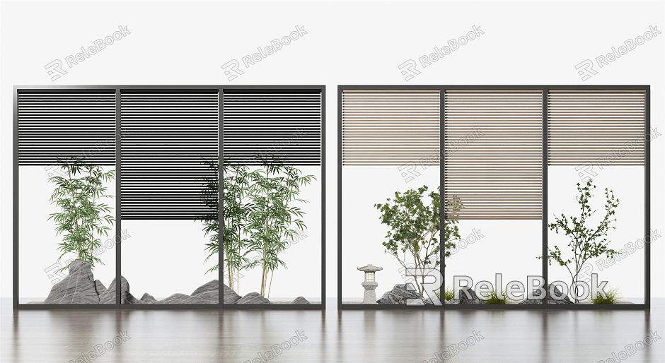 Modern venetian blinds blinds Bamboo Green Planting Stone Landscape model