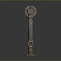 Industrial Metal Sculpture with Rusted Pipe Structure and Circular Base as Artistic Decorative Piece