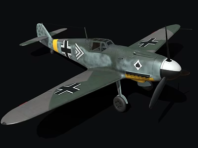 Vintage Fighter Plane with Green Gray Camouflage Black Cross on Wings Single Engine Propeller Design 3d model