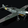Vintage Fighter Plane with Green Gray Camouflage Black Cross on Wings Single Engine Propeller Design