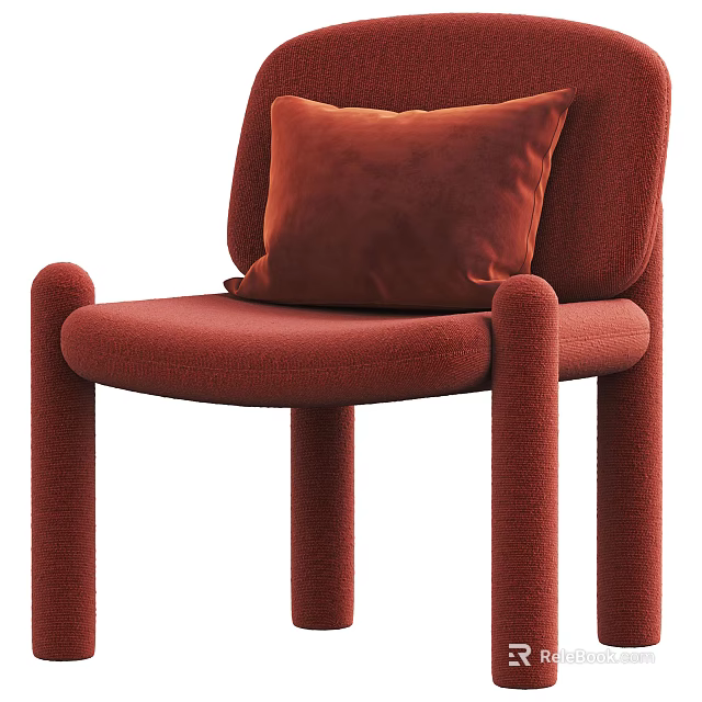 Modern Red Fabric Accent Chair With Soft Pillow And Cylindrical Legs 3d model 