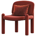 Modern Red Fabric Accent Chair With Soft Pillow And Cylindrical Legs