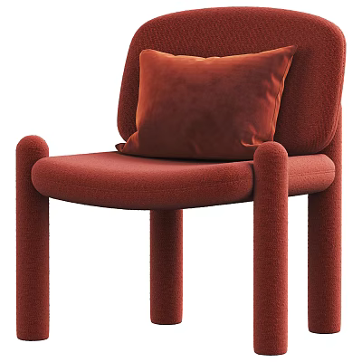 Modern Red Fabric Accent Chair With Soft Pillow And Cylindrical Legs 3d model