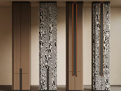 Modern Interior Columns With Wooden Finish Black White Pattern And Metal Accents 3d model
