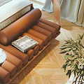 Double Bed with Headboard Decor Nightstand Lamp and Sofa in Bright Bedroom with Window