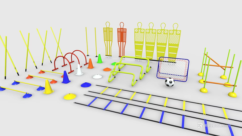 Colorful Sports Training Equipment With Cones Hurdles Agility Ladder And Mini Soccer Goal 3d model 