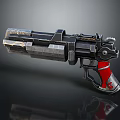 Futuristic Weapon Pistol With Red Grip Metallic Design And Mechanical Details