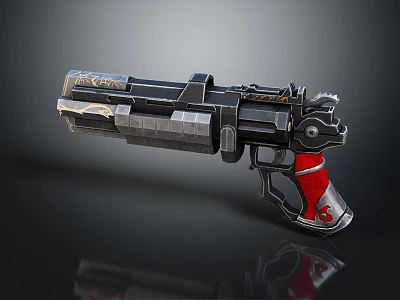 Futuristic Weapon Pistol With Red Grip Metallic Design And Mechanical Details 3d model Futuristic Weapon Pistol With Red Grip Metallic Design And Mechanical Details 3d model