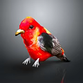 Vibrant Red Bird With Yellow Head Black Wings And White Claws