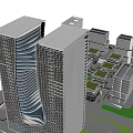 Modern Office Building Complex With Central High Rise Ring Structure And Surrounding Towers 3d model