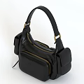 Black Leather Handbag with Gold Hardware Top Handle and Multiple Pockets Modern Fashion Accessory Design