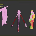Construction Workers With High Visibility Vests Using Yellow Tripod Surveying Instrument