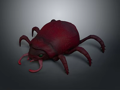 Red Beetle 3D Model With Green Eyes Claws And Textured Shell 3d model